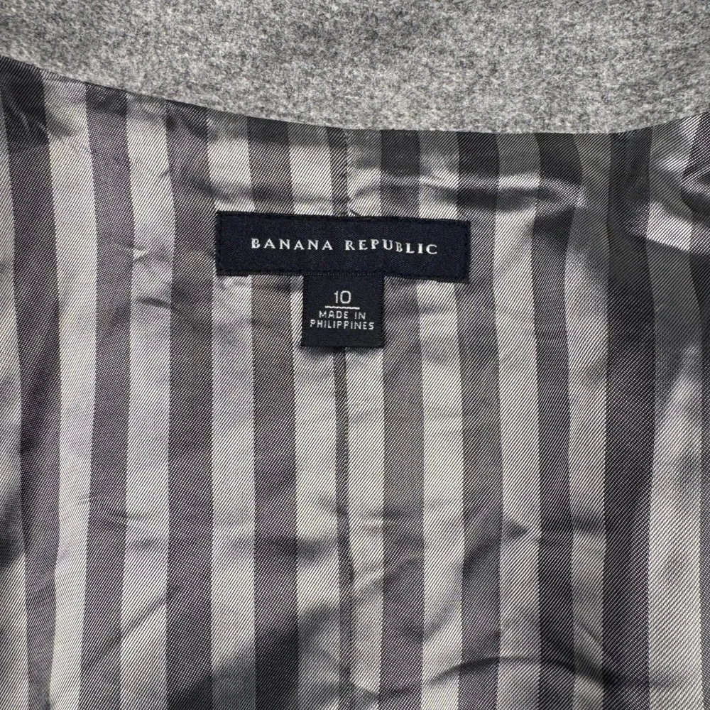 Vintage Banana Republic Jacket Women 10 Gray Wool Blend Military Puff Sleeve